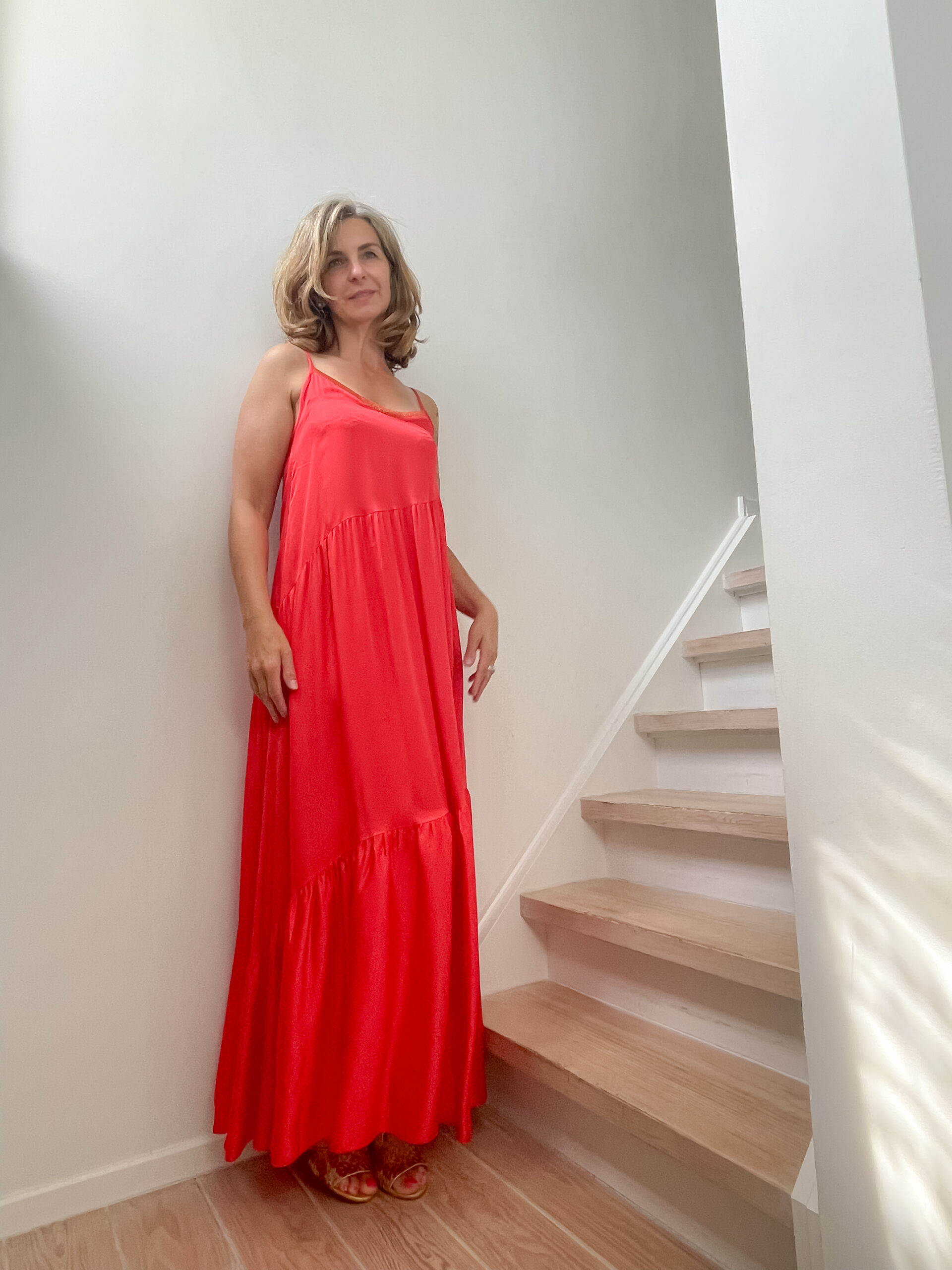Long Satin dress coral - Image 2
