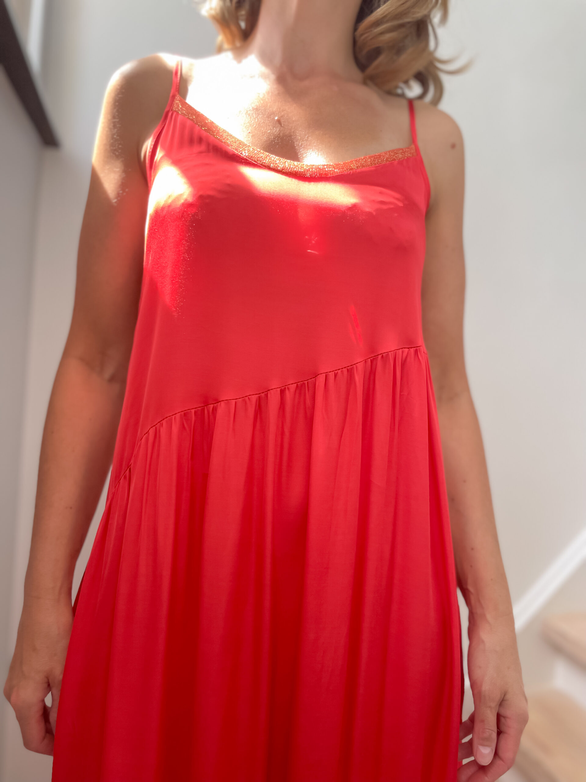 Long Satin dress coral - Image 3