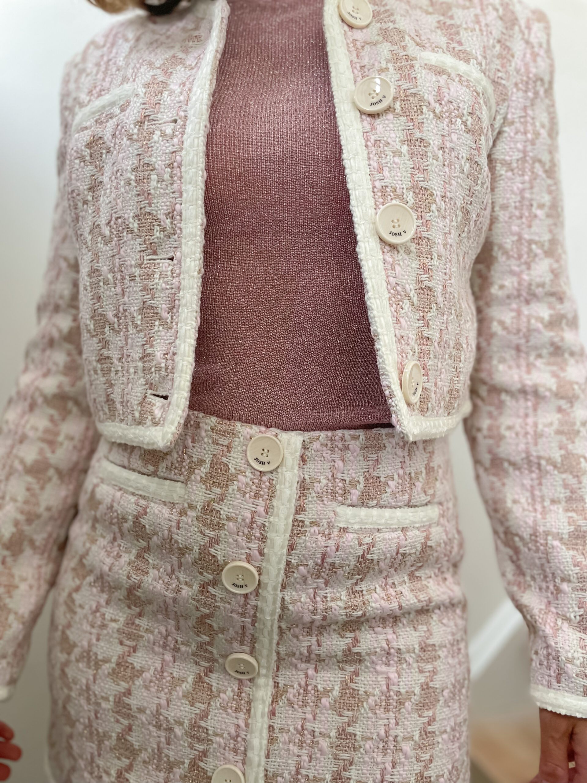 Monica cropped bouclé blazer dusty pink - Image 5