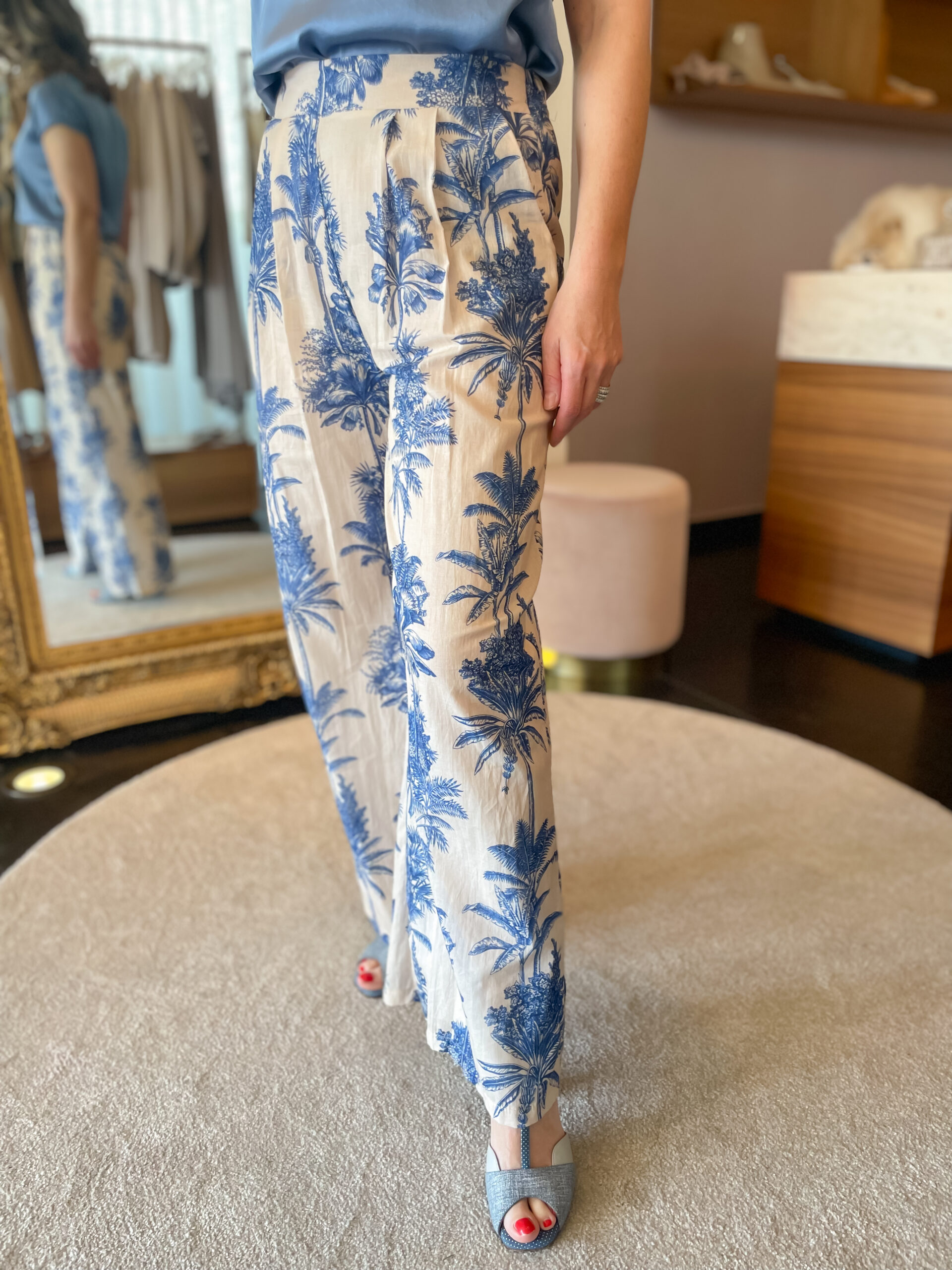 Pantalone mussola palm blue
