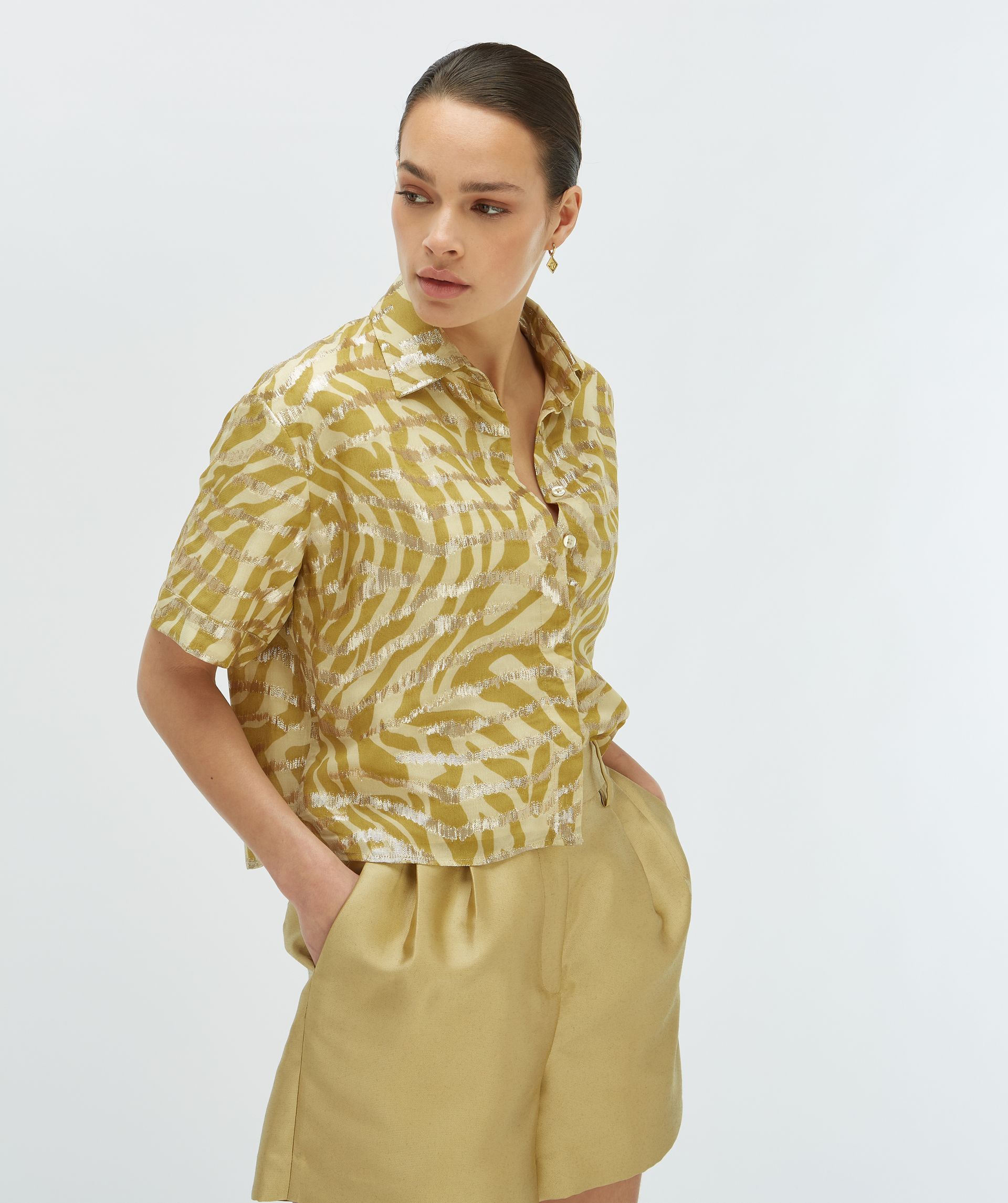 Ziya cropped blouse gold green - Image 2