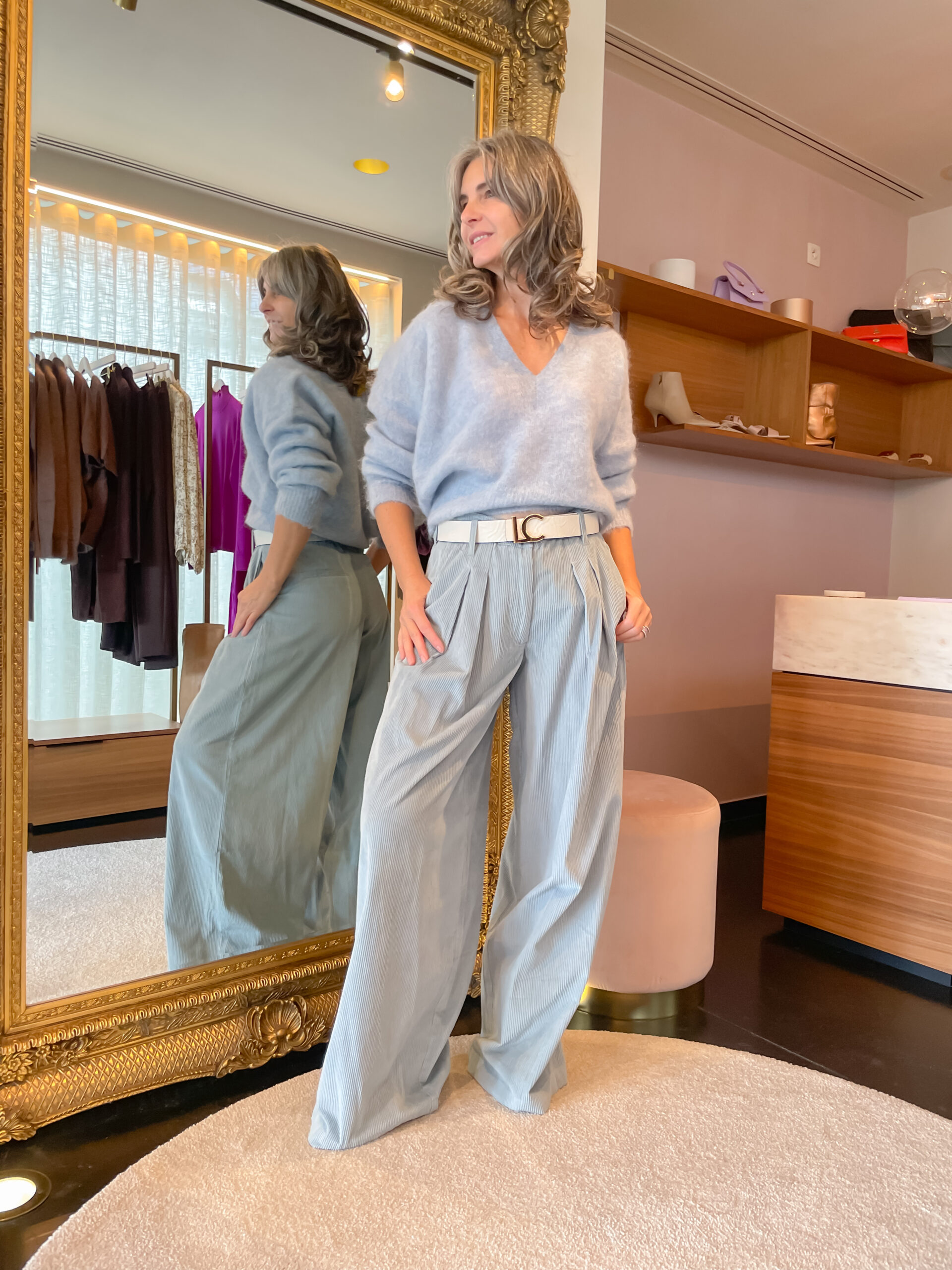 High waisted rib fluwelen broek ice blue - Image 2
