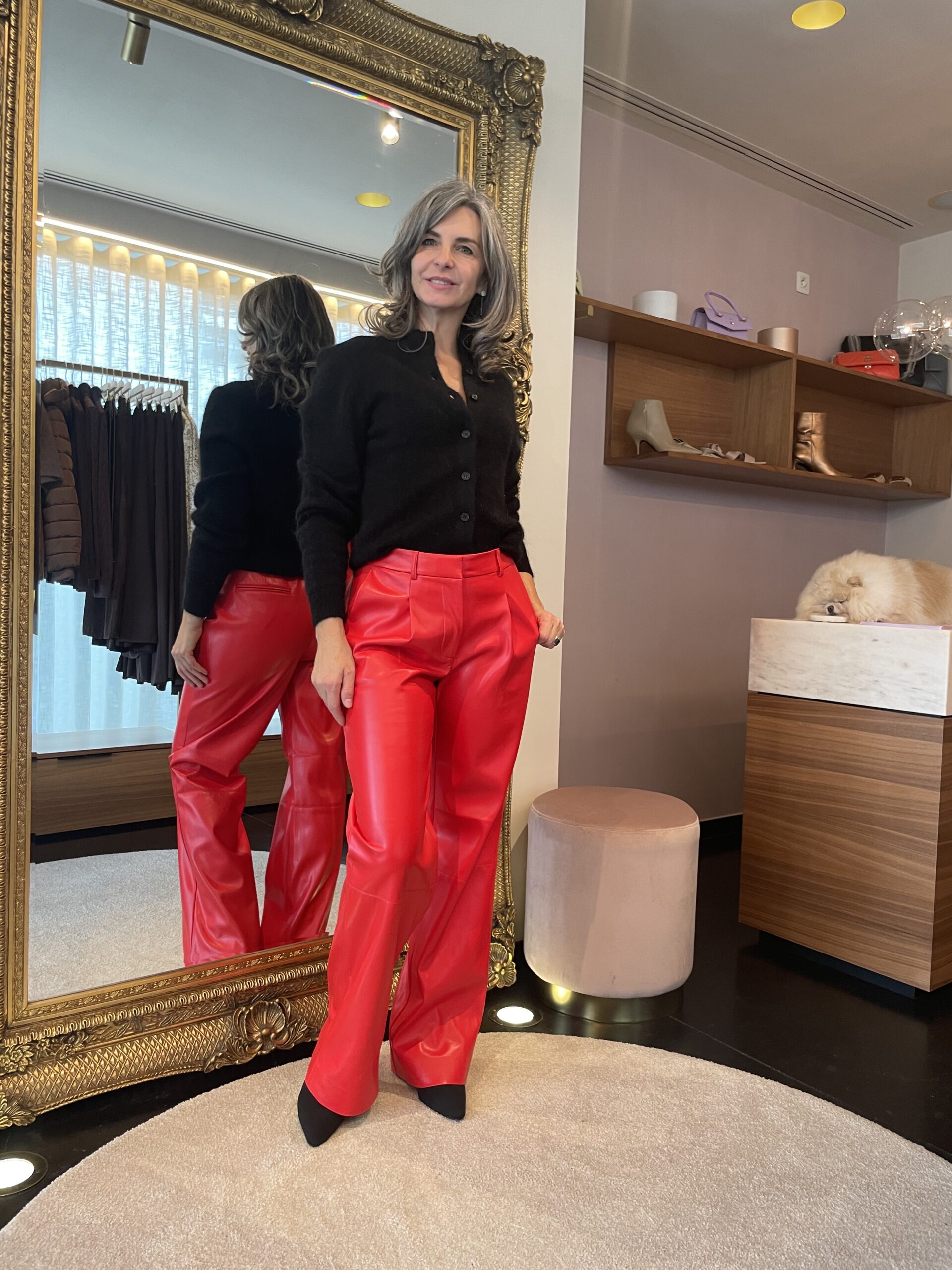 Jules faux fur leather pants red - Image 5