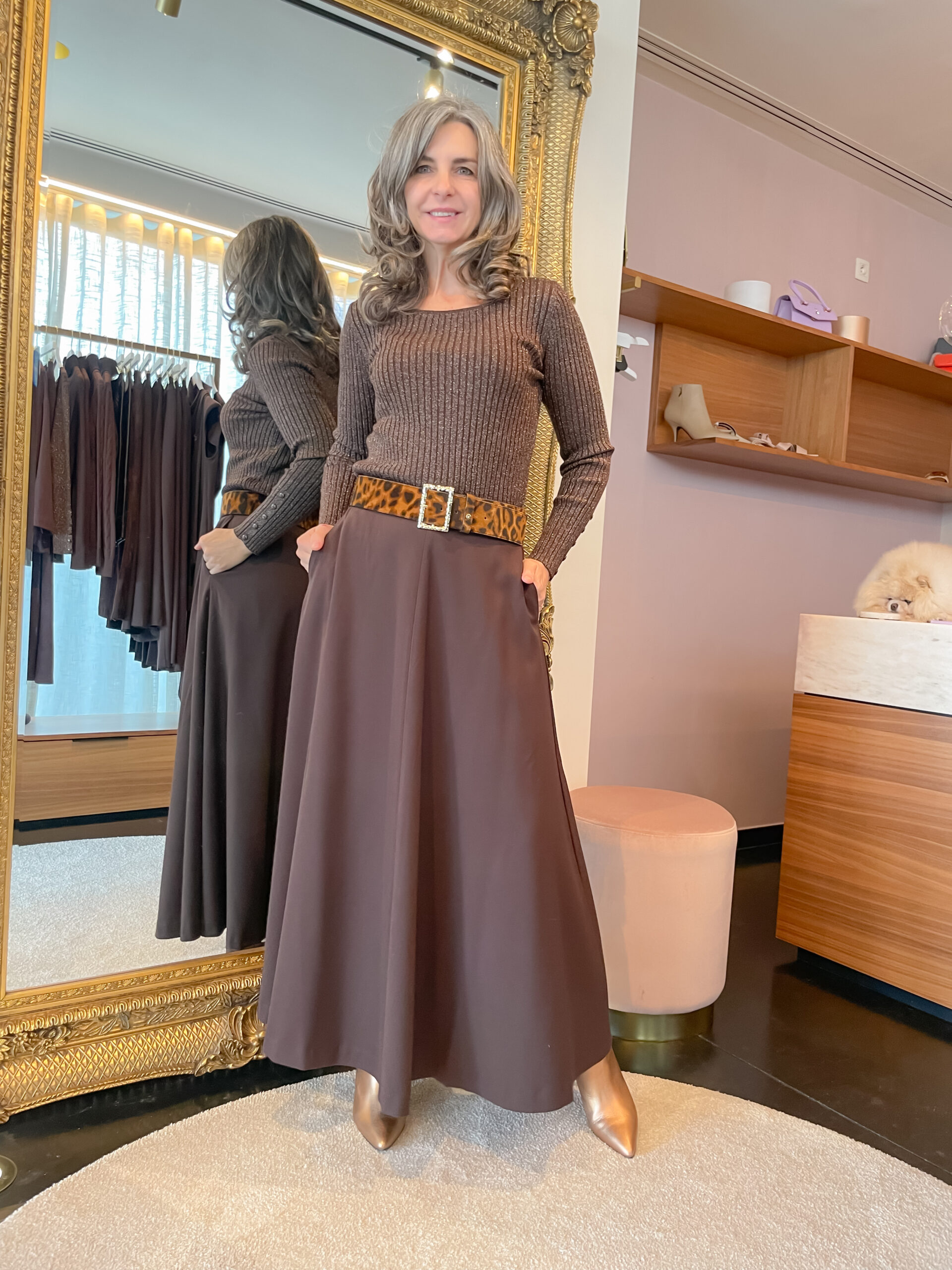 Knitted top long sleeves lurex coffee - Image 4