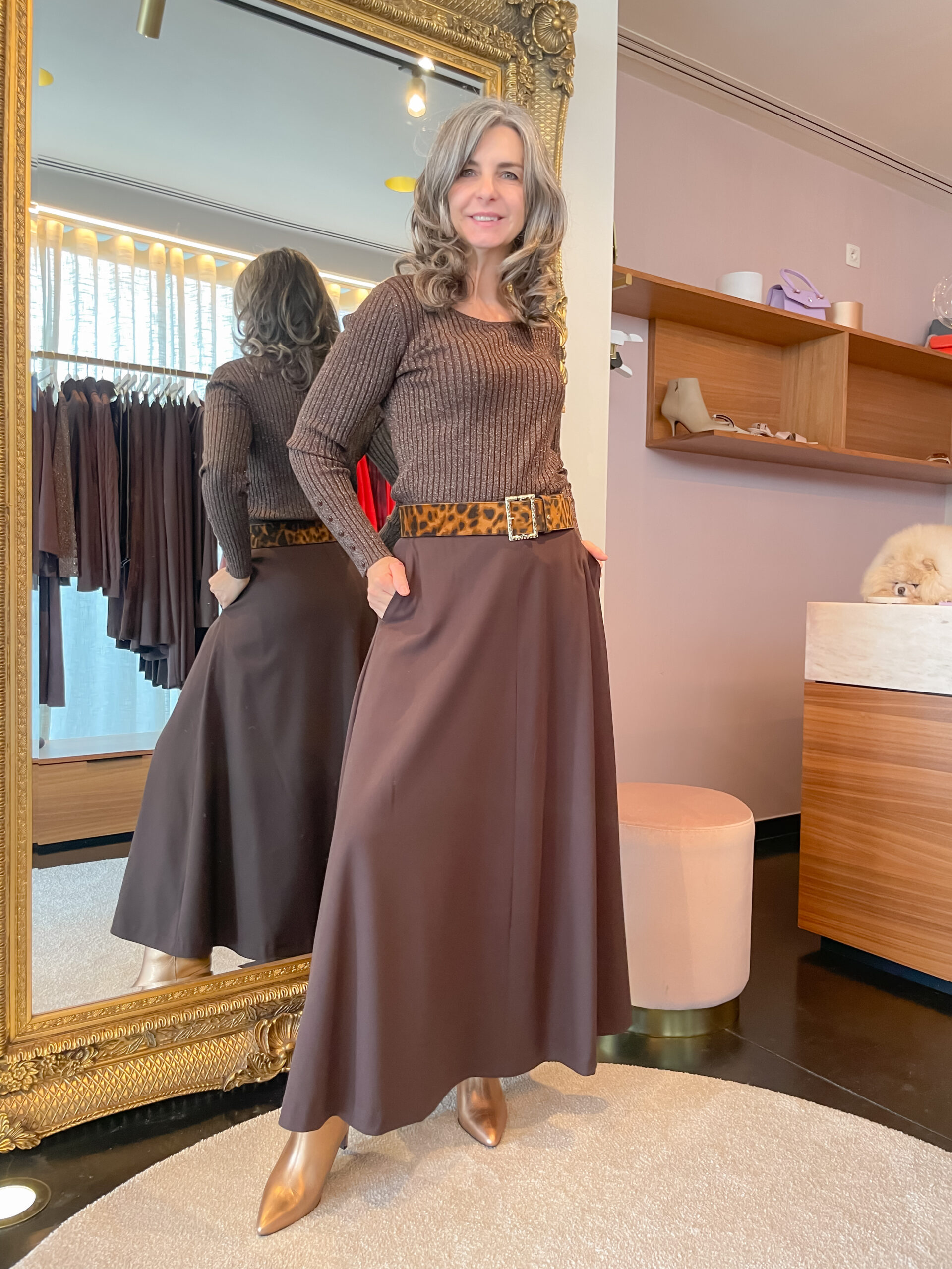 Knitted top long sleeves lurex coffee - Image 2