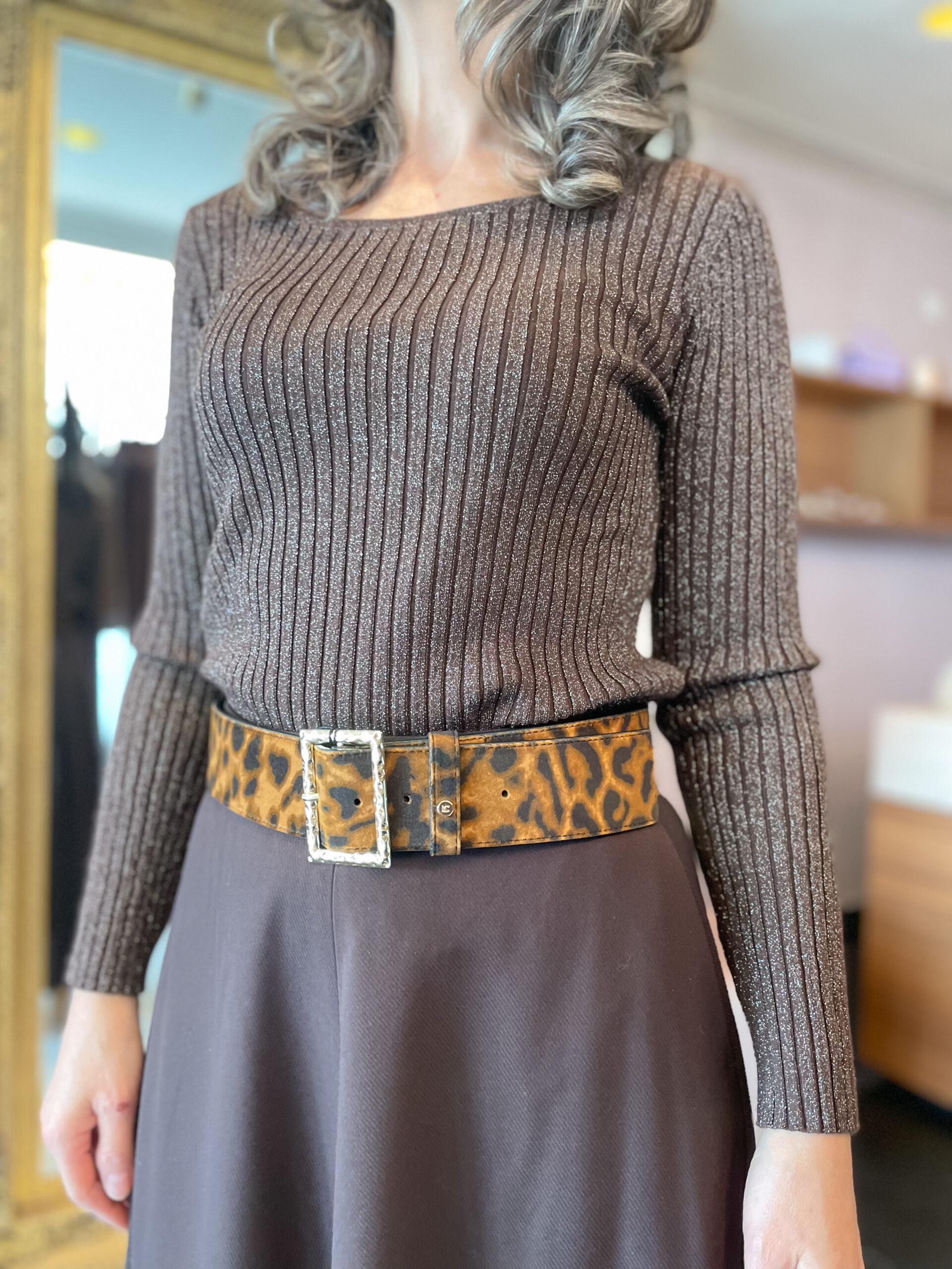 Knitted top long sleeves lurex coffee - Image 5