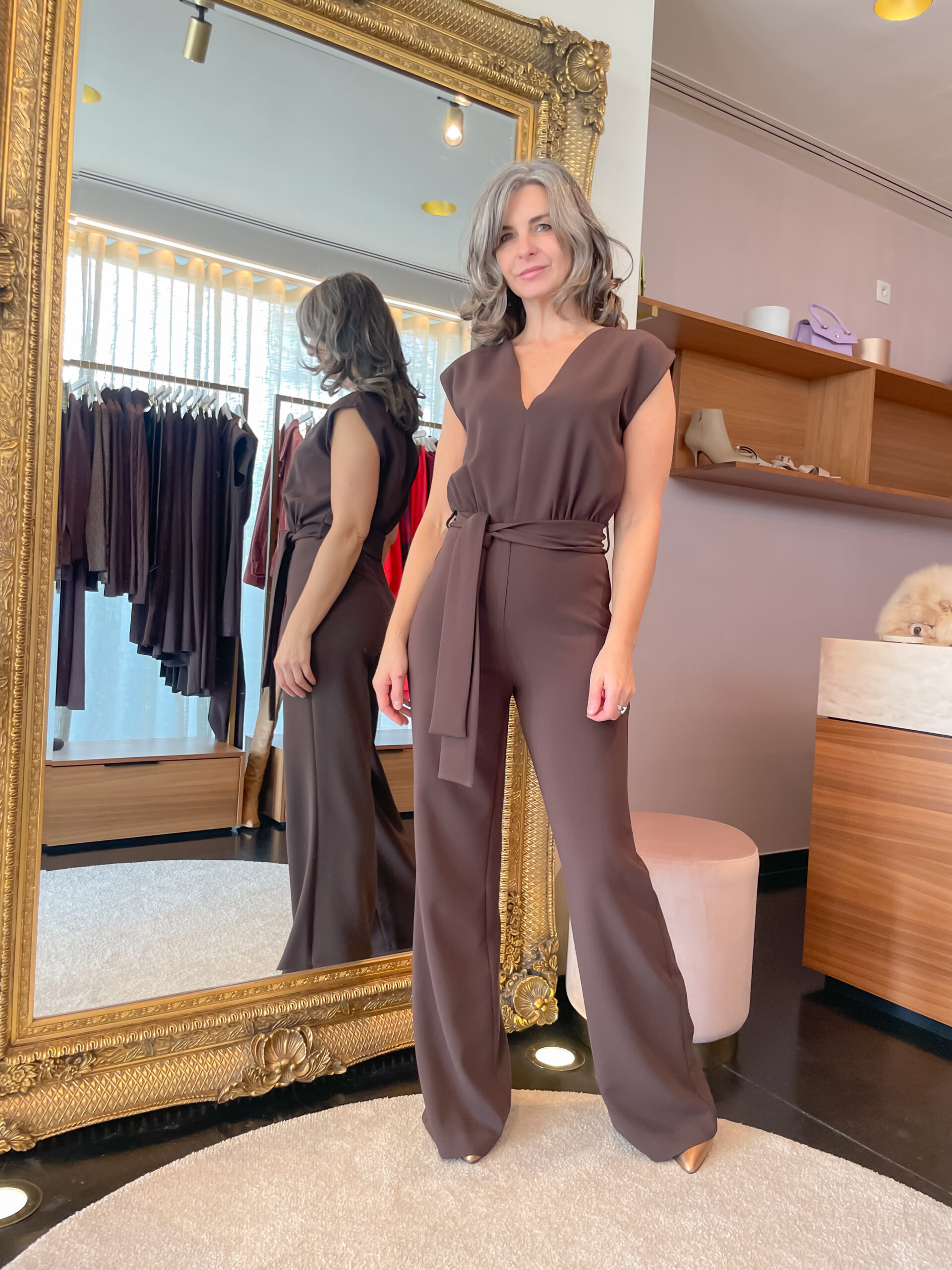 Sleeveless jumpsuit with belt coffee - Image 2