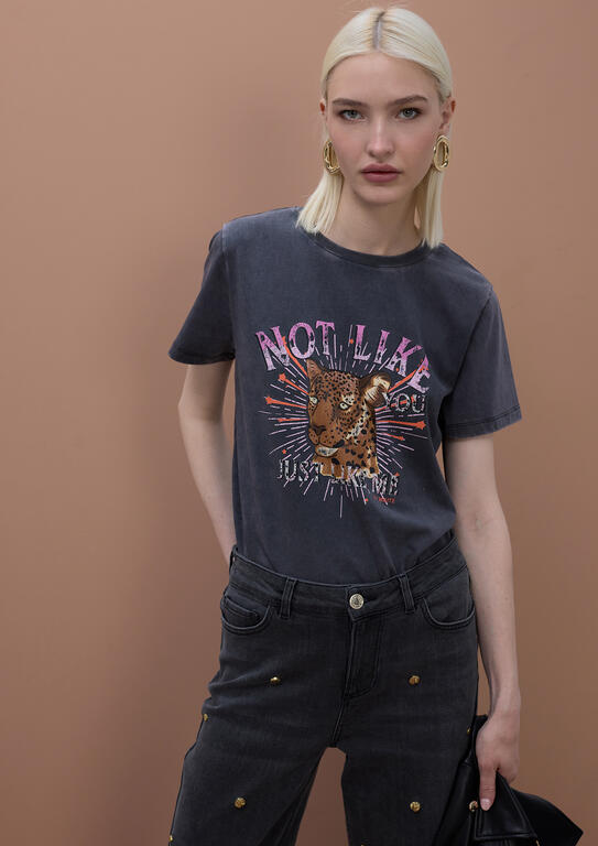 Washed t-shirt with print black - Image 2