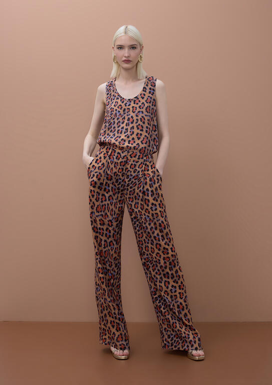 Round neck animal print top naranja Azul - Image 3