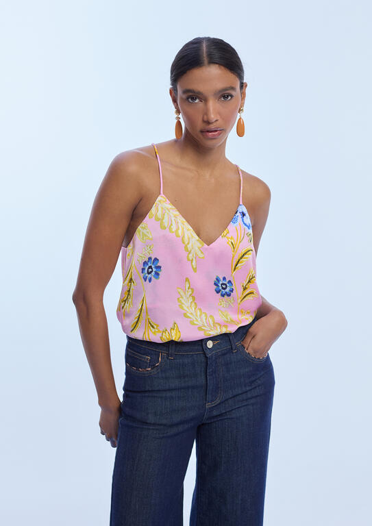 Printed satin top