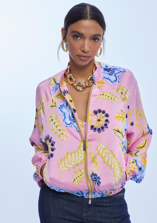 Printed satin bomber jacket