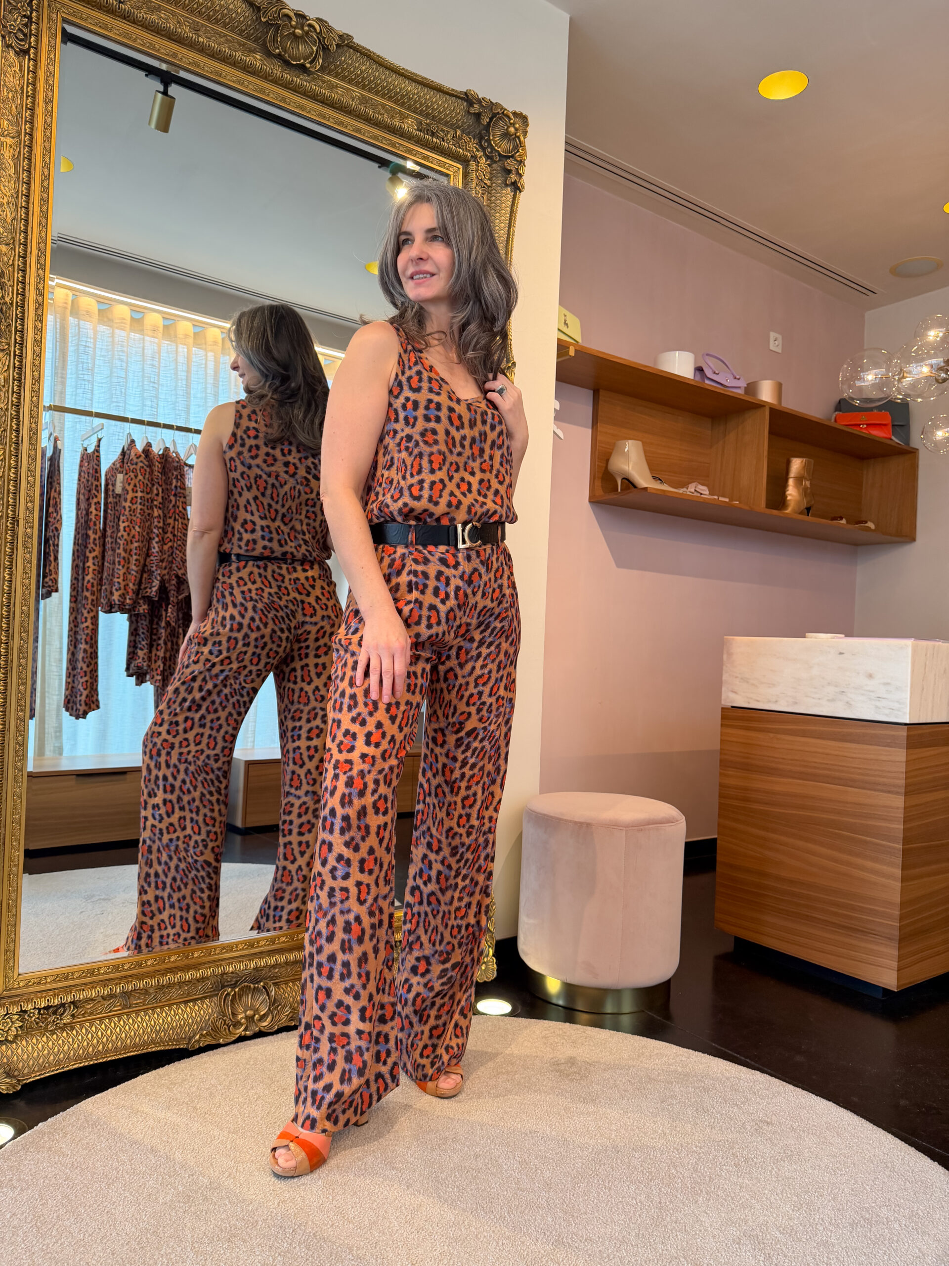 Round neck animal print top naranja Azul - Image 2
