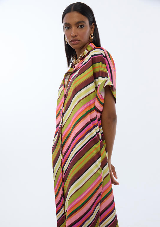 Multi stripes print satin shirt dress - Image 3