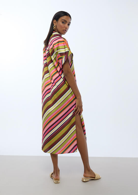 Multi stripes print satin shirt dress - Image 5