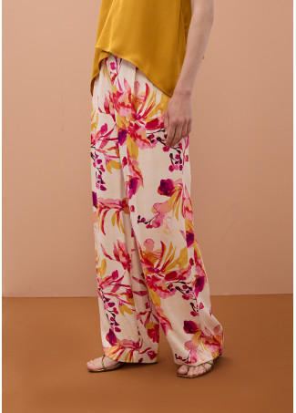 Printed wide leg satin trousers Rosa multicolor