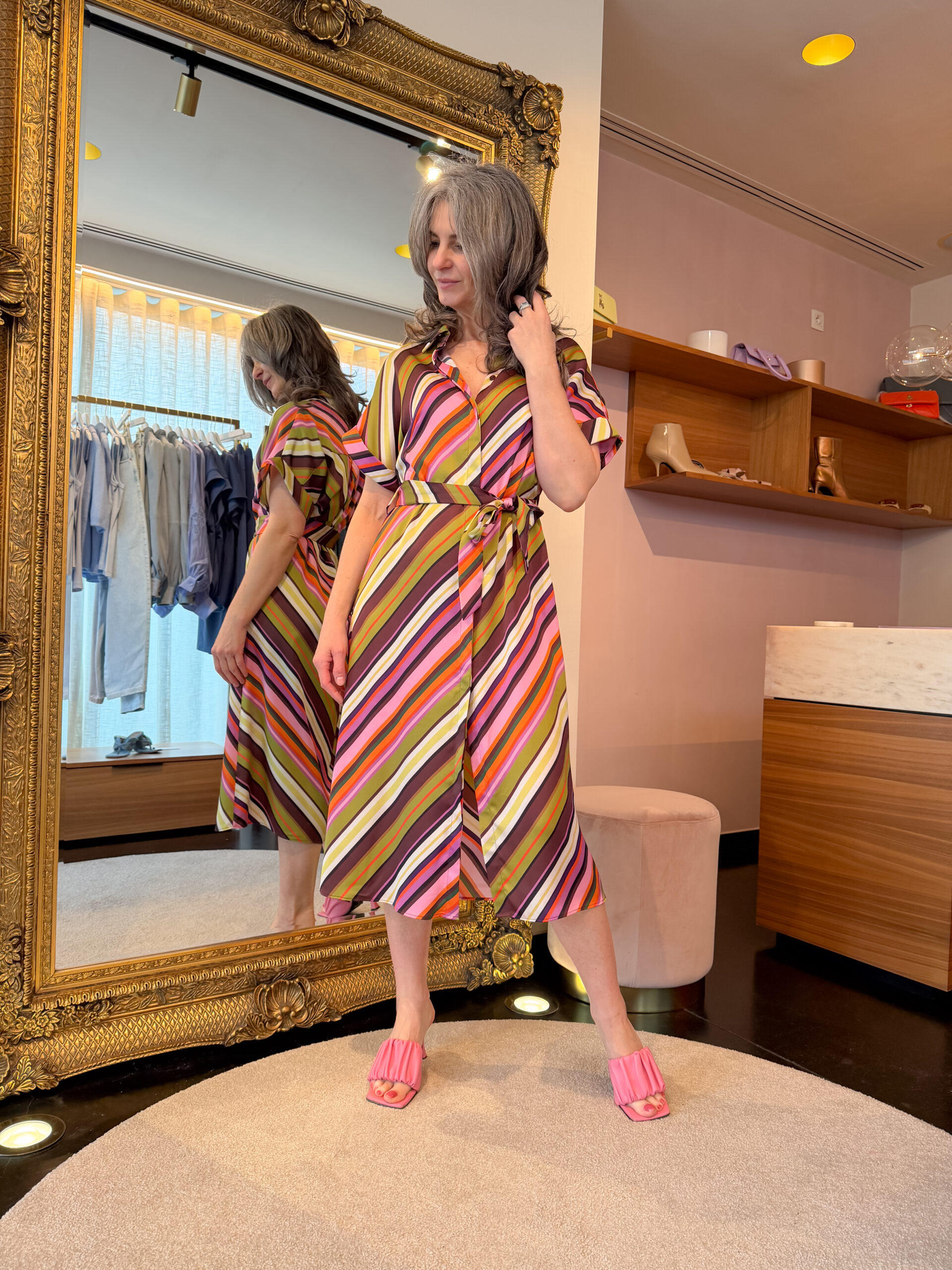 Multi stripes print satin shirt dress - Image 6
