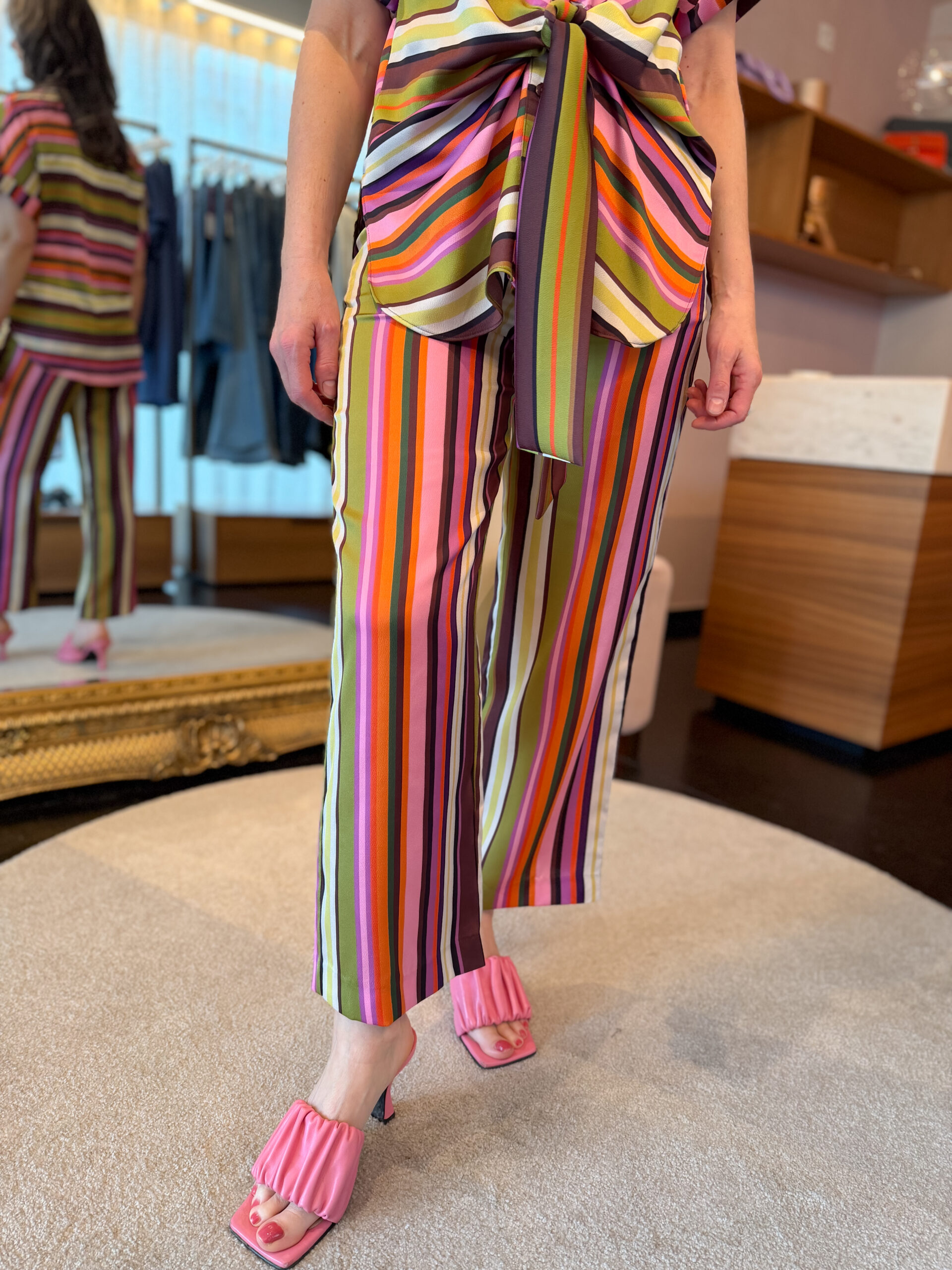Multi stripes print satin pants