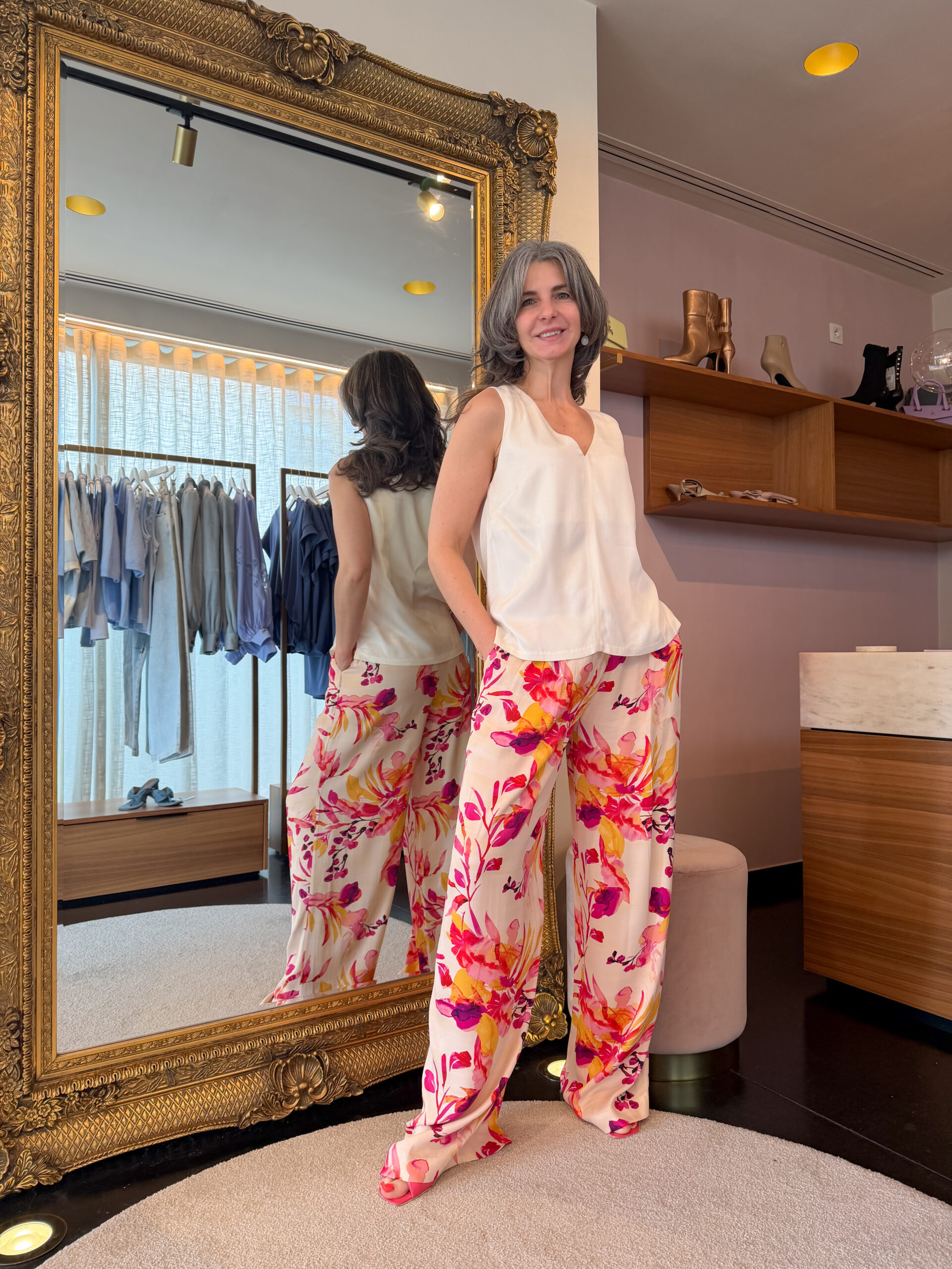 Printed wide leg satin trousers Rosa multicolor - Image 4