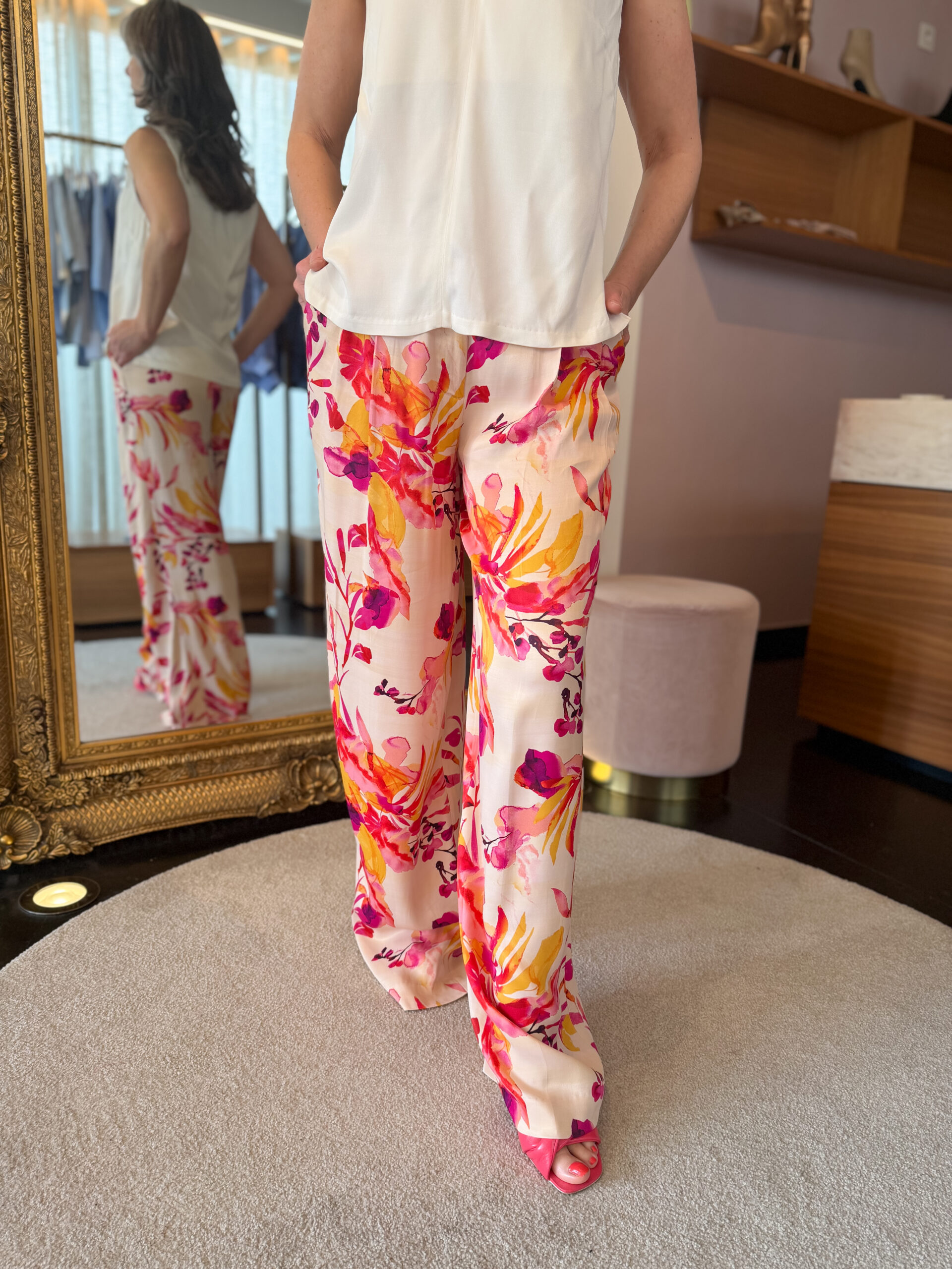 Printed wide leg satin trousers Rosa multicolor - Image 5