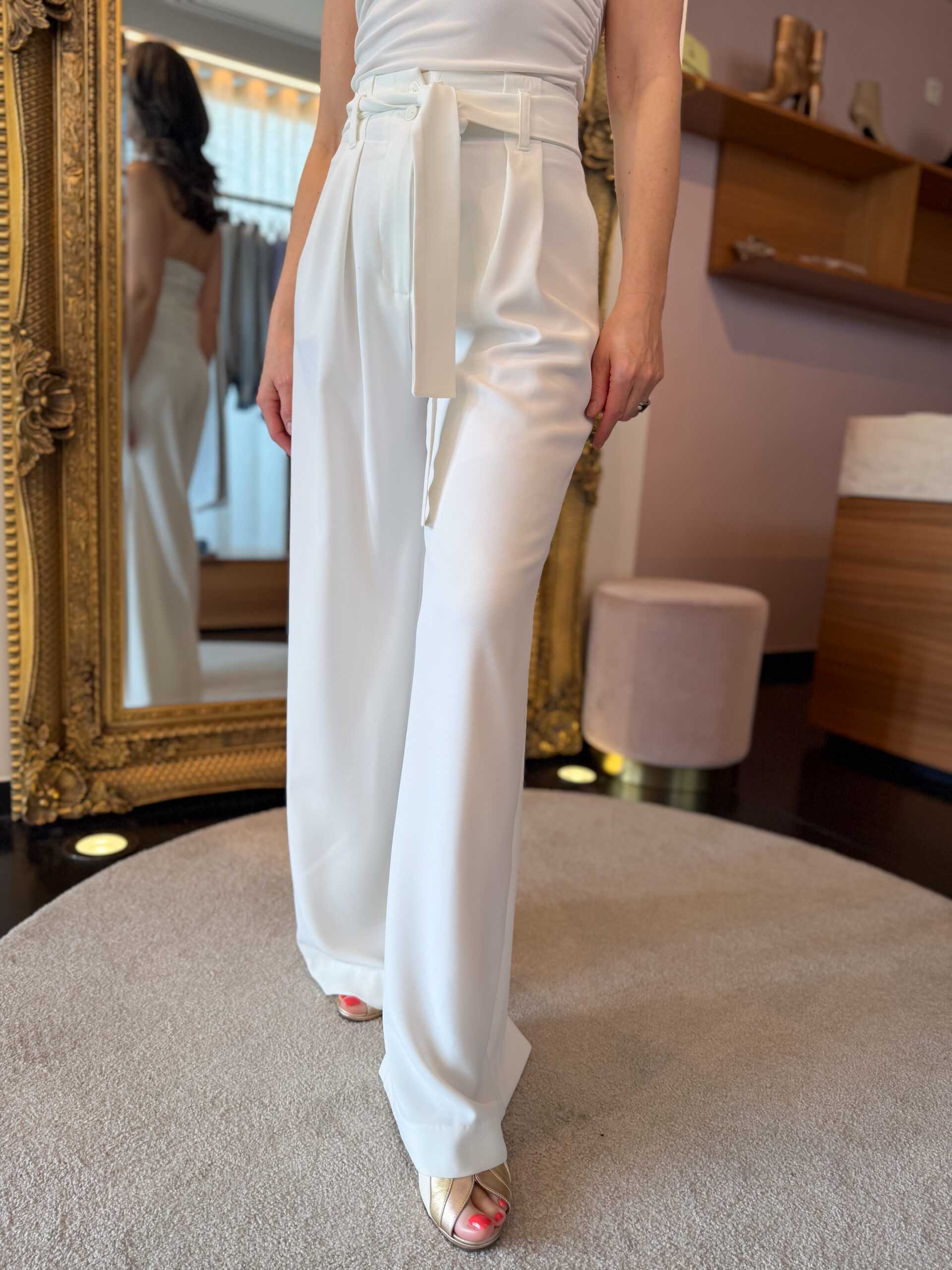 High waisted palazzo pants white